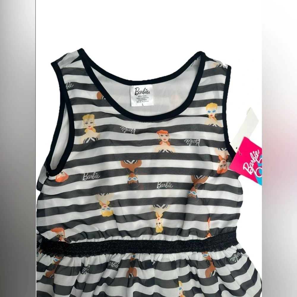 Girls' Barbie Character Dress White Black Kids Size Large (10/12)